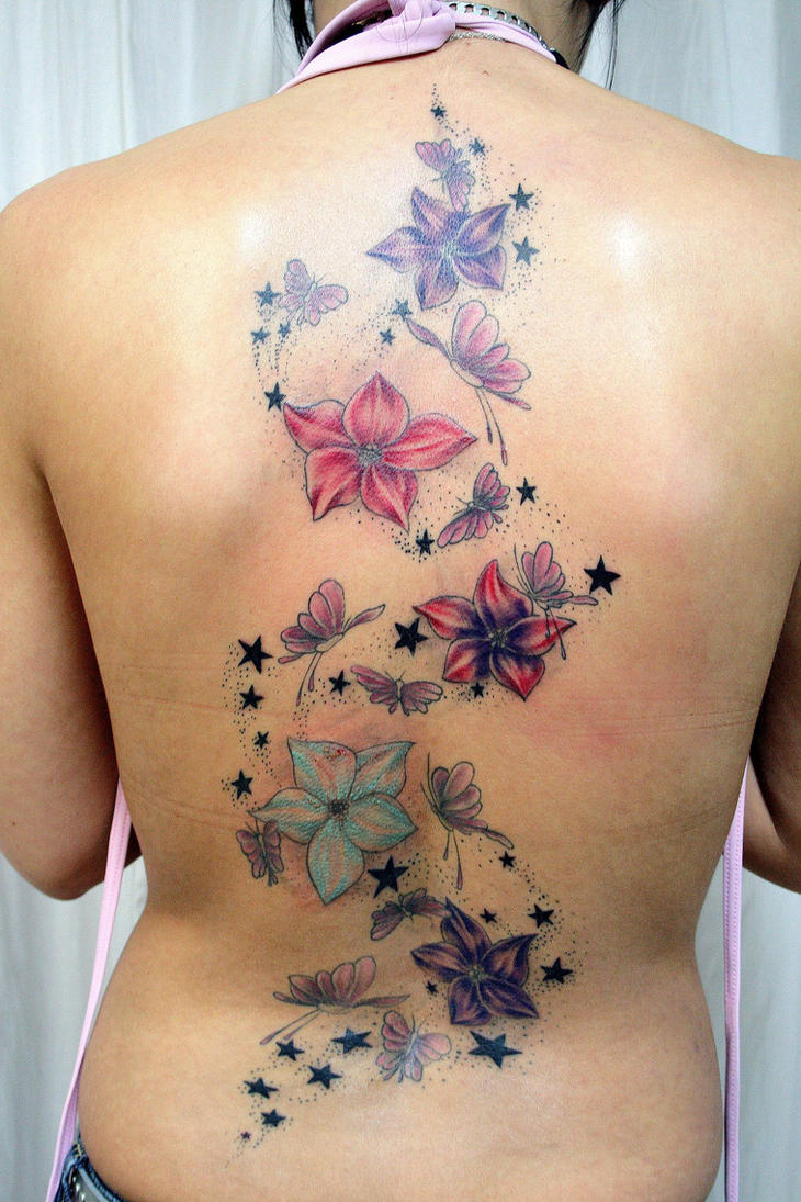Flowers Butterflies Full Color | Flower Tattoo