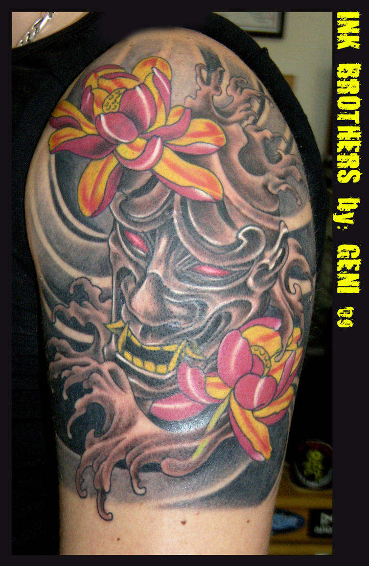 Oni Mask and Lotuses by 