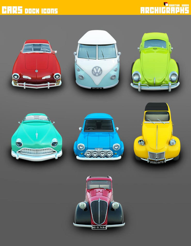 Vintage car icons : set of six cars