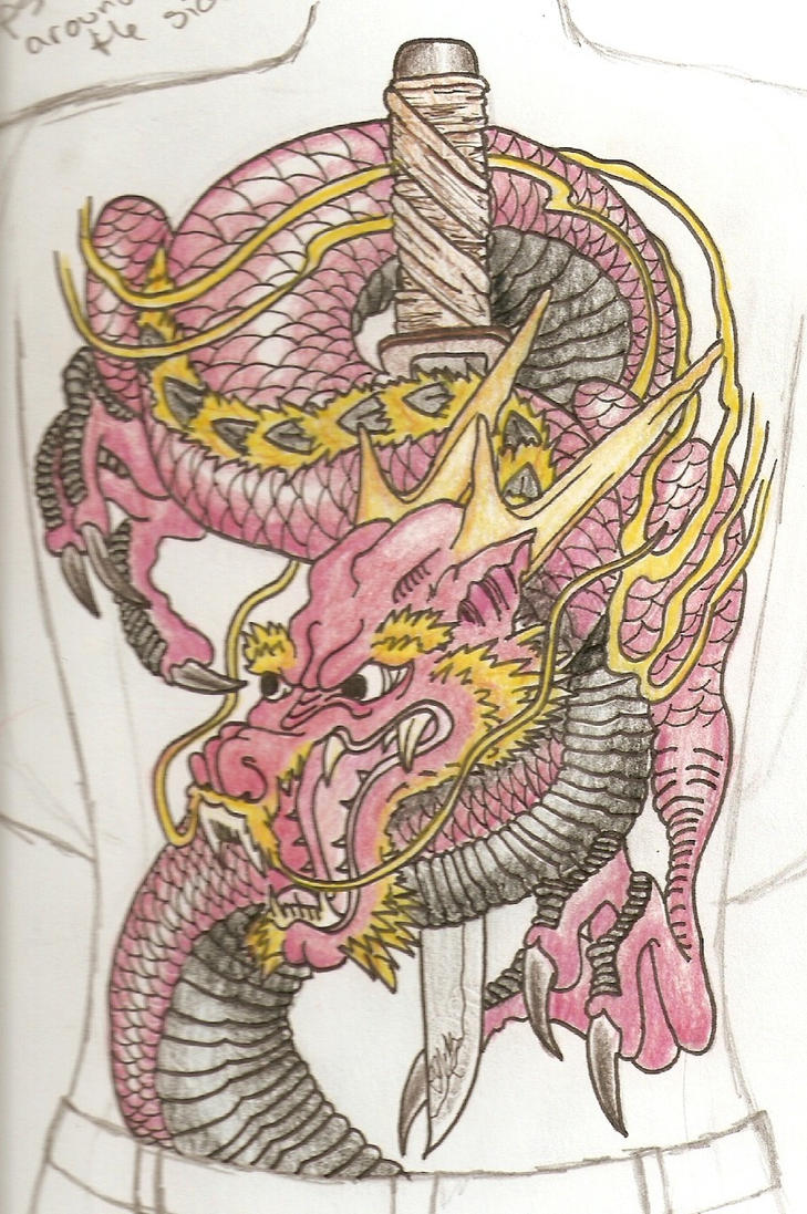 Dragon and Katana back tattoo