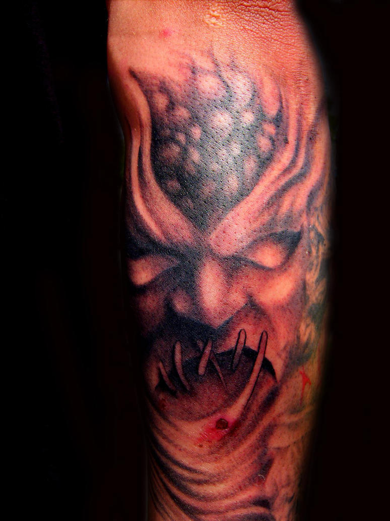 freehand demon tattoo by