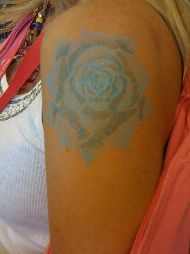 blue gel pen rose tattoo by