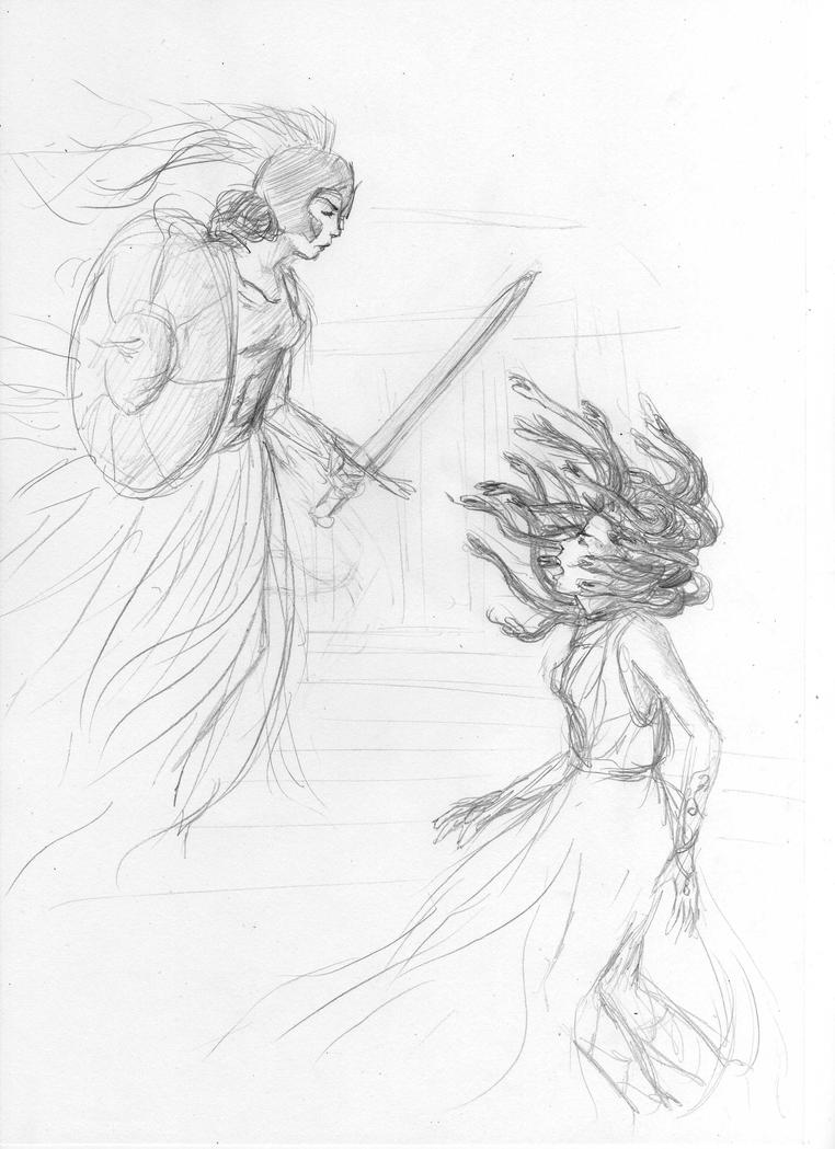 the fight: Athena vs Medusa by sukieblackmore on DeviantArt