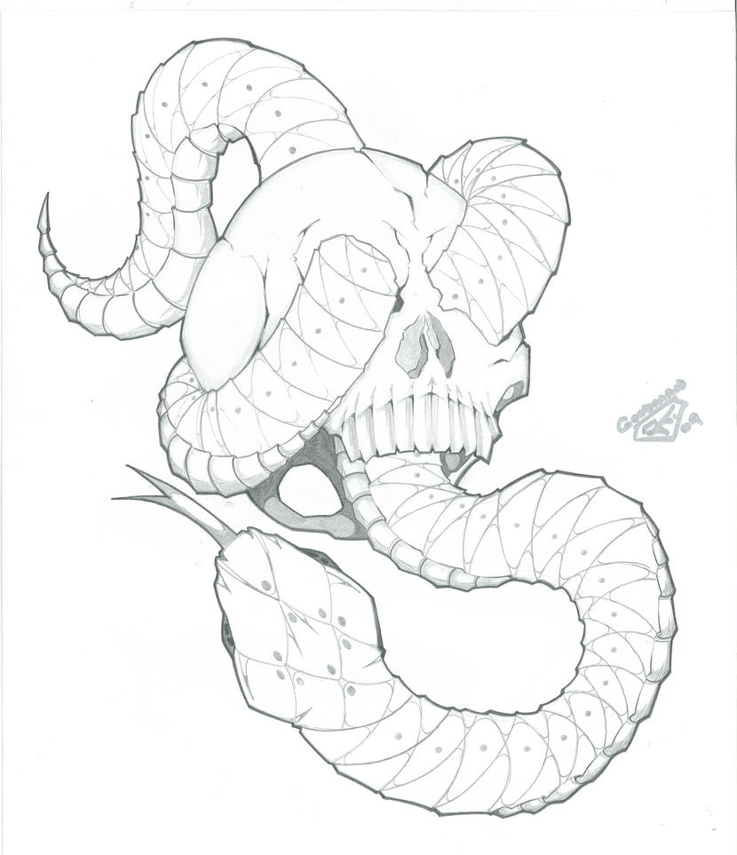 Snake with Skull Tattoo Design