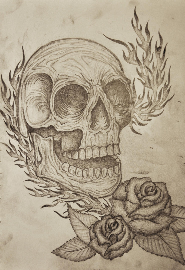 drawings of roses and skulls