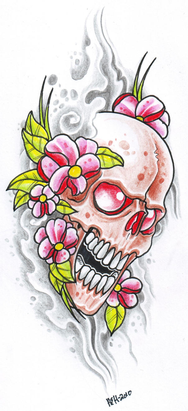 Pink Flower Skull | Flower Tattoo