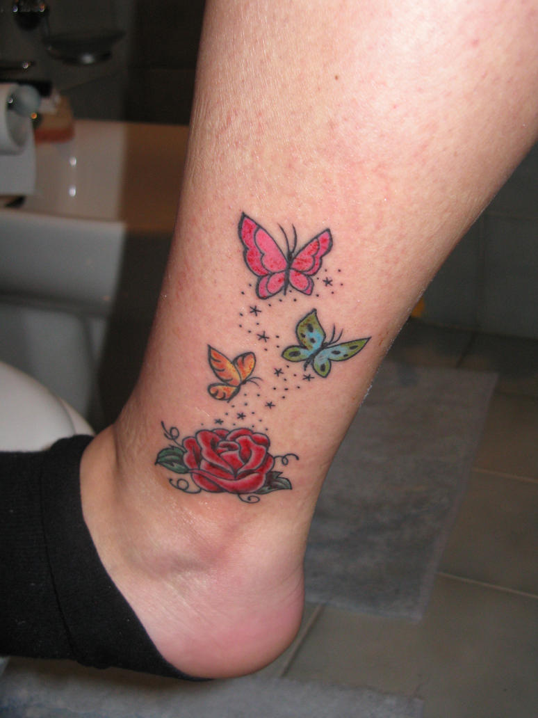 rose and butterfly tattoo by